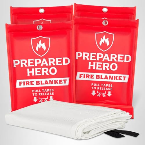 Prepared Hero Emergency Fire Blanket - 2 Pack - Fire Suppression for Kitchen, 40” x 40” Fiberglass Fire Blanket for Home