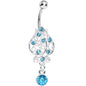Aqua Gem Brilliant Rosebud Dangle Belly Ring