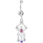 Crystalline Pink Aurora Gem Glimmering Beauty Flower Dangle Belly Ring