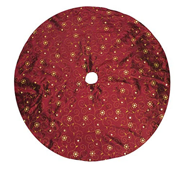 Fennco Styles Embroidered and Sequined Christmas Tree Skirt 54" X 54" Round - Burgundy Holiday Tree Skirt for Home, Holiday Tree, Indoor & Outdoor, and Special Occasion