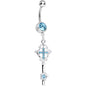 Aqua Gem Key to Faith Cross Dangle Belly Ring