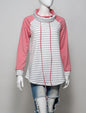 New pink sleeves blue stripes Fall or winter cotton sweater for high school or collage age girl