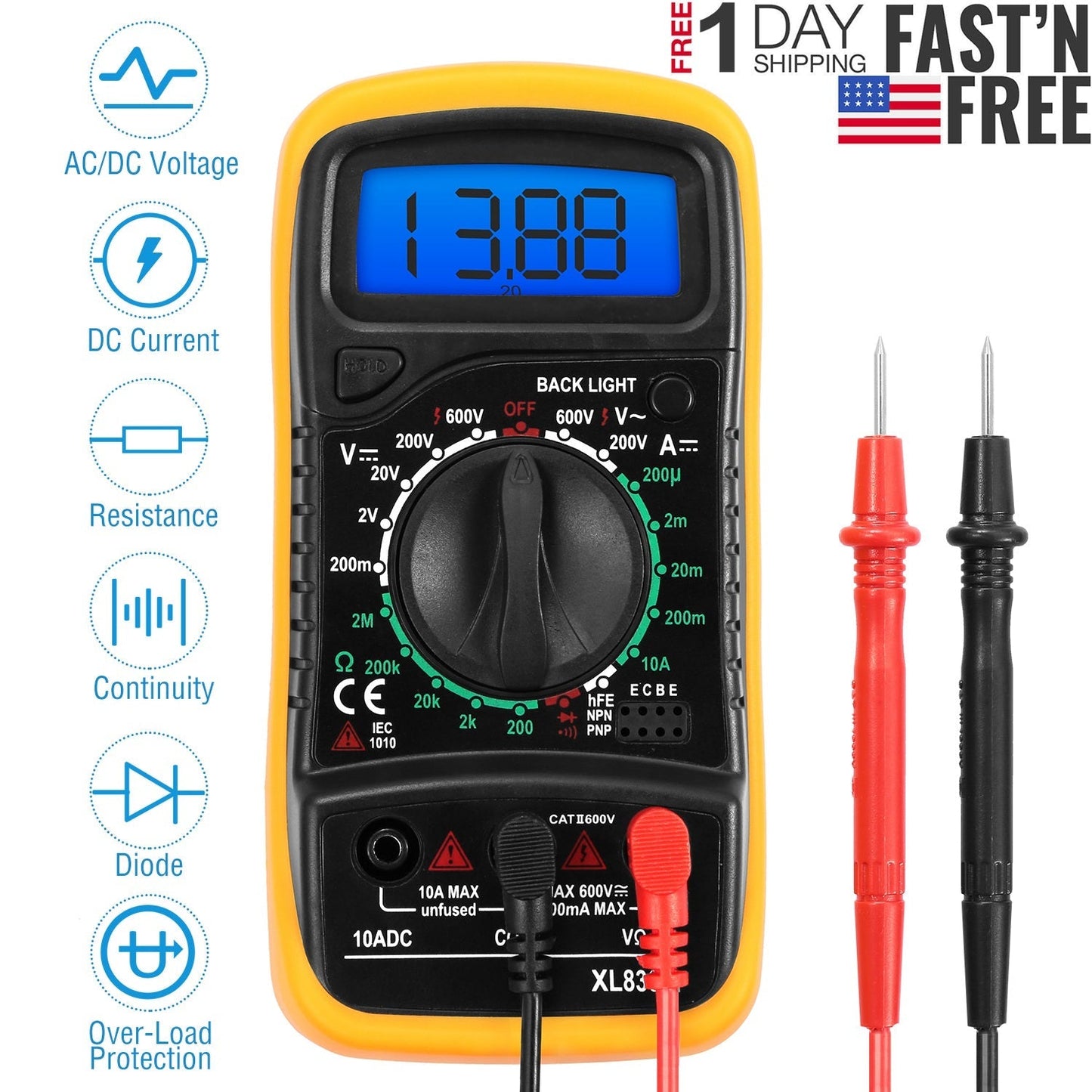 LCDÊDigital Multimeter Tester AC/DC Voltage DC Current Circuit Resistance OHM Diode
