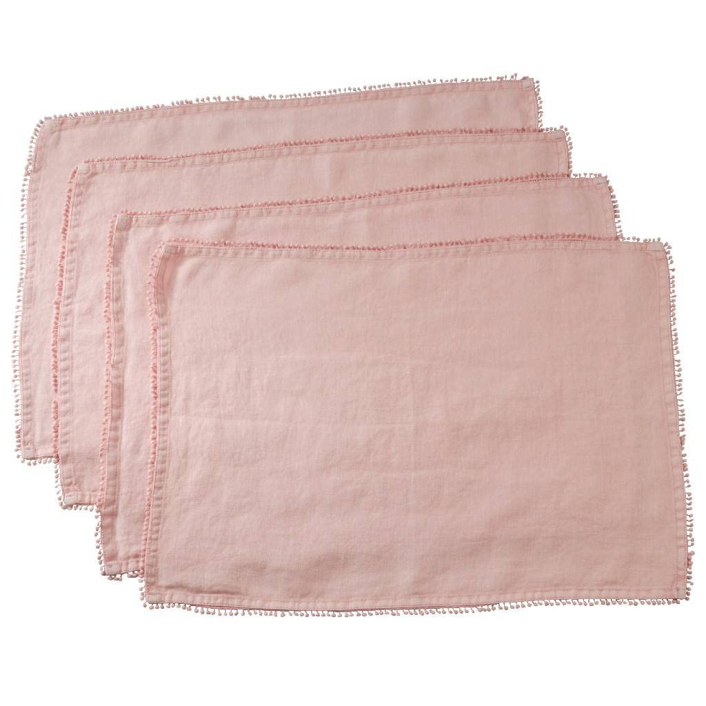Fennco Styles Pomponin Collection Pom Pom Design 100% Linen Table Runner