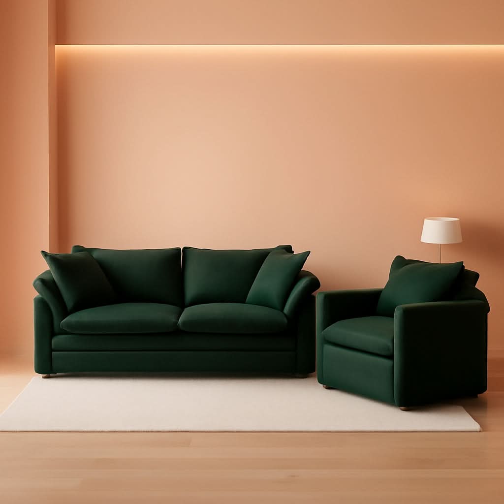 Two Piece Loveseat And Armchair Set In Evergreen Chenille