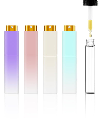 YOUXIU Travel Perfume Bottle Refillable 10ml Mini 4 Pack Purple Pink Blue White