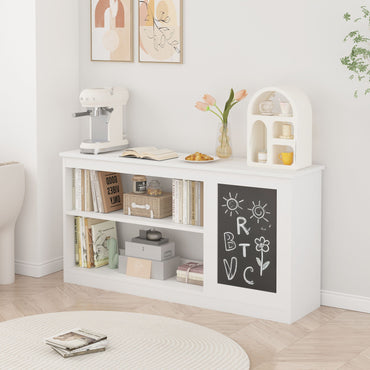 3 In 1 Bookshelf And Toy Storage Cabinet With Chalkboard, Organizer For Playroom Featuring And Spacious Storage - White