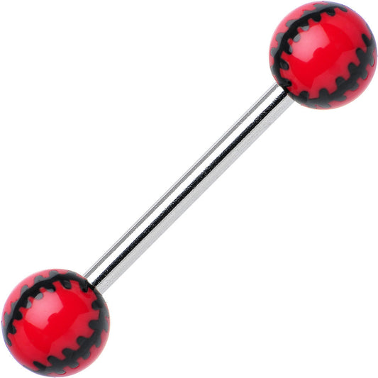 Red Acrylic Double Play Baseball Barbell Tongue Ring