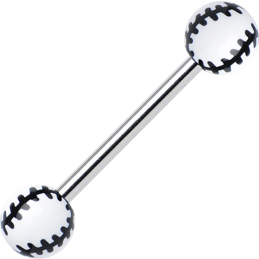 White Acrylic Double Play Baseball Barbell Tongue Ring