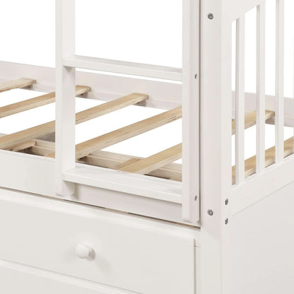Twin Over Twin Bunk Bed With Trundle And Drawers White