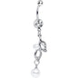 Clear Gem Natural Elegance Leaf Faux Pearl Dangle Belly Ring