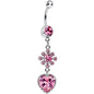 Pink CZ Flower Bomb and Heart Dangle Belly Ring