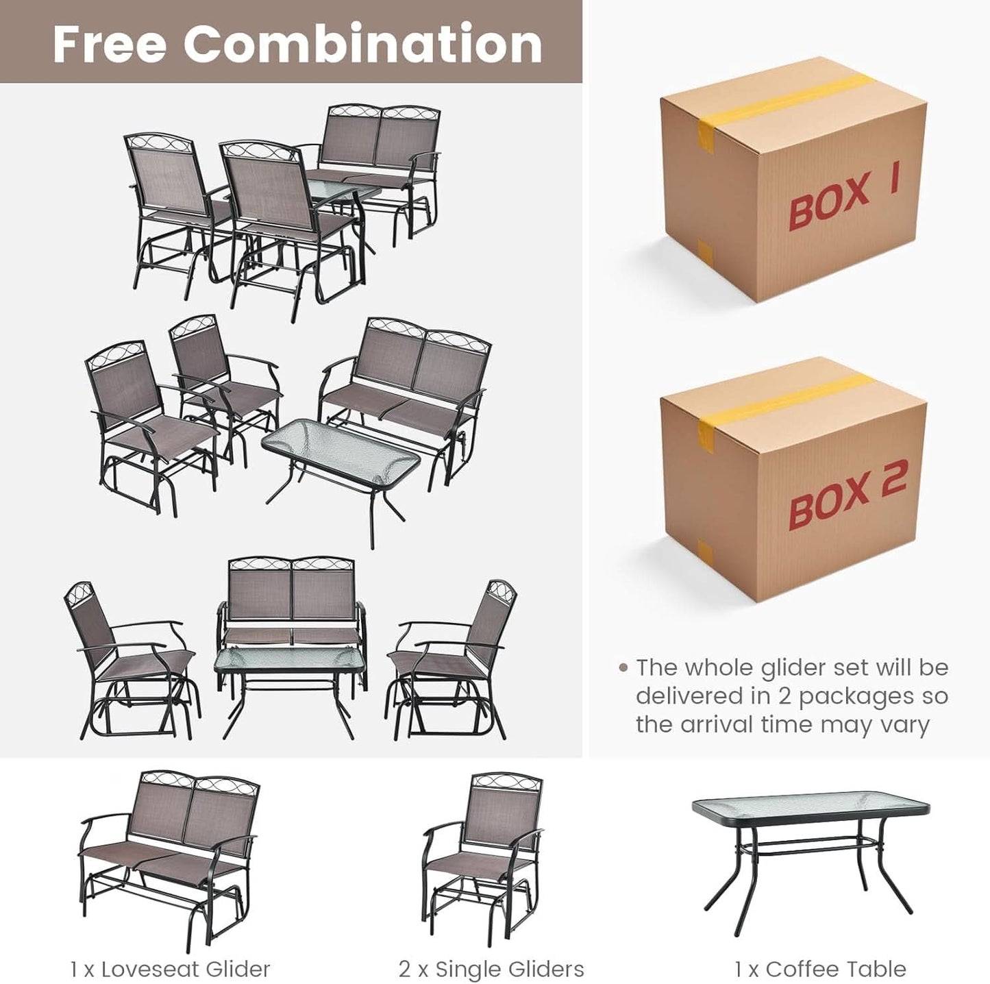 4 Piece Patio Glider Set With Gliding Loveseat Glass Table