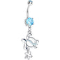 Aqua CZ Turtle with Clover Dangle Belly Ring