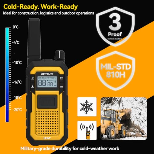 Retevis RB48 Heavy Duty Waterproof Walkie Talkies, Long Range Rechargeable Two Way Radios, Advanced Triple Proof, Vibration Reminder, for Warehousing Construction Contractor(10 Pack)