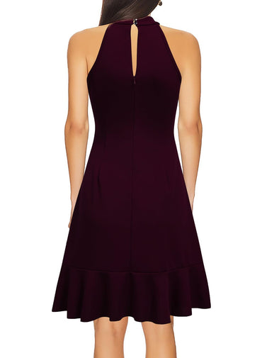 WOOSEA Womens Sleeveless Halter Neck Cocktail Dress Burgundy Size M