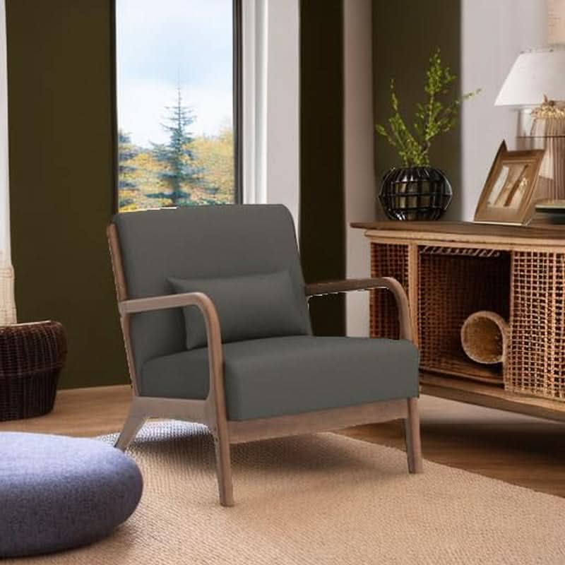 Green Upholstered Mid Century Modern Accent Armchair