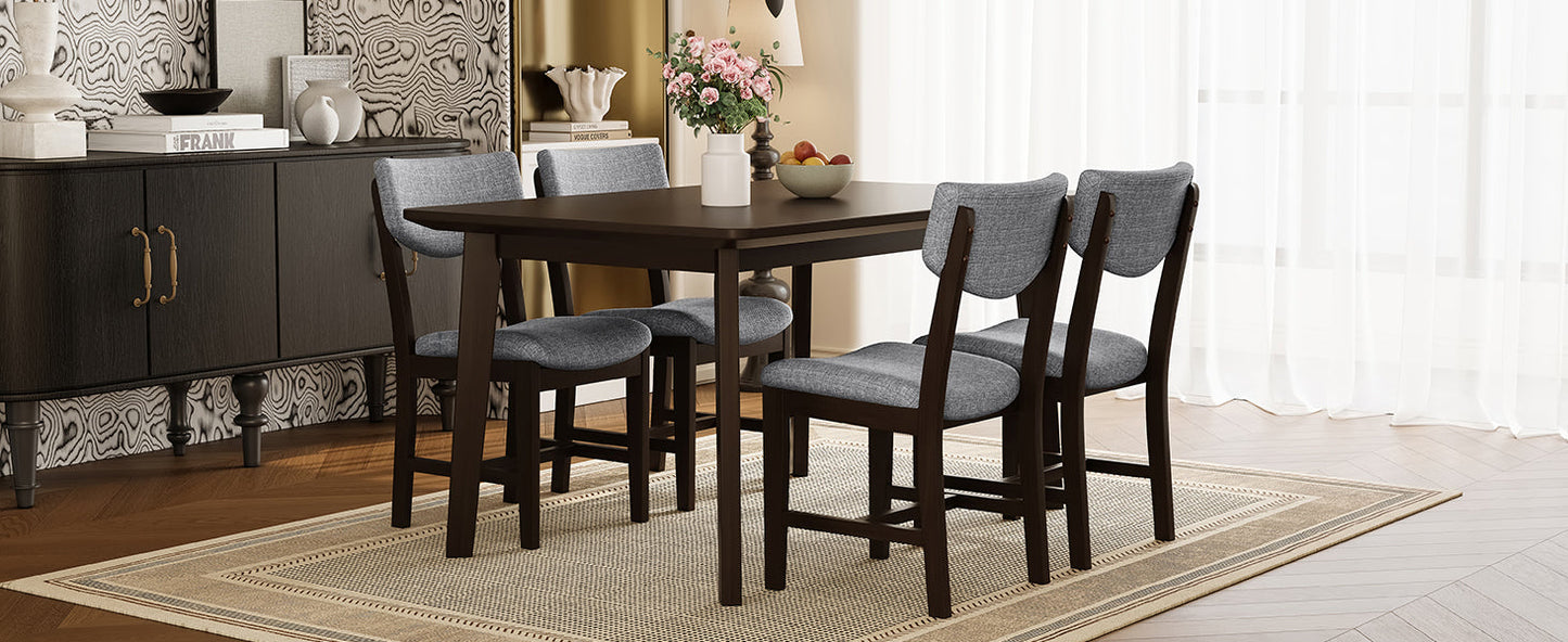 Rustic 5-Piece Dining Set - 1 Solid Wood Table + 4 Upholstered Chairs,
