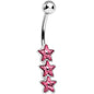 Pink Gem Dazzling Triple Star Belly Ring