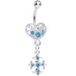 Aqua Gem Heart with Gothic Cross Dangle Belly Ring