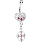 Pink Gem Heart with Gothic Cross Dangle Belly Ring