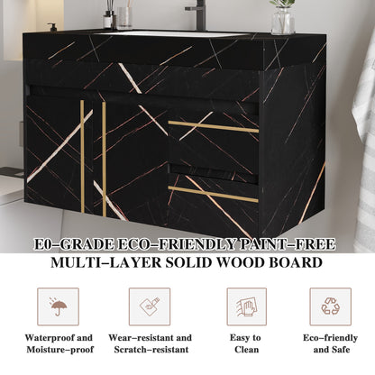 35.2 in Floating Bathroom Vanity with Sink and Faux Marble Top