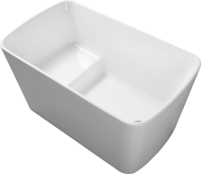 49in Acrylic Freestanding Soaking Bathtub, Square Japanese Sit-In, Chrome Drain