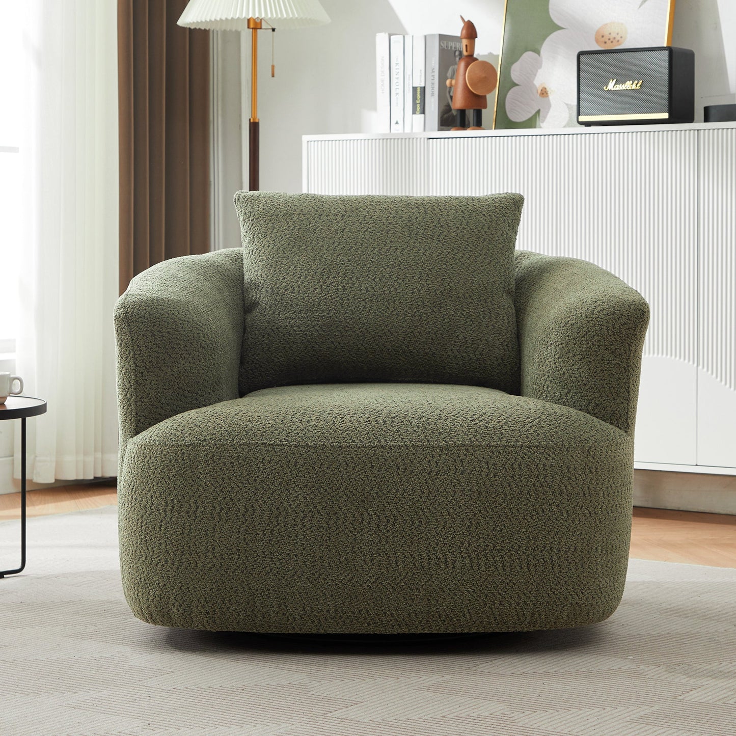Accent Chair Swivel Barrel Chenille Green 360 Degree Pocket Spring 38 In