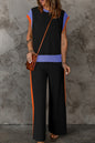 Polyester Two-Piece Set with Contrast Top & Pants