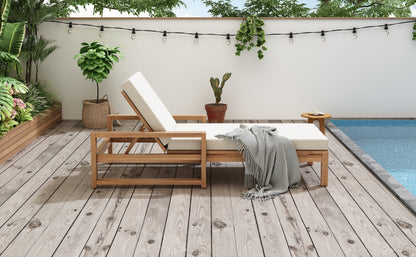 Outdoor Chaise Lounge Acacia Wood Light Teak Beige Cushion 5 Position 2
