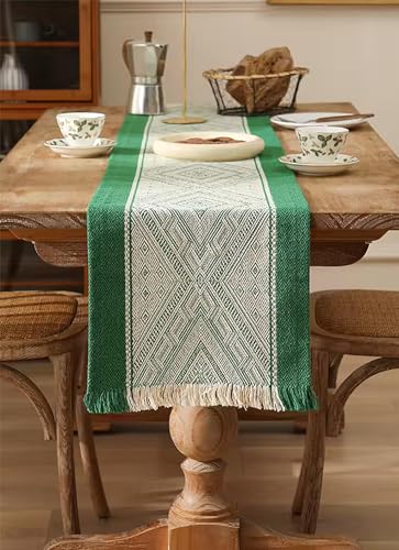 Fennco Styles Diamond Weave Fringe Cotton Blend Table Runner