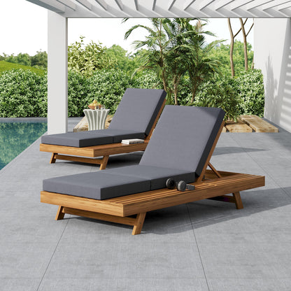 Chaise Lounge Acacia Wood Teak 79" 4 Position Adjustable