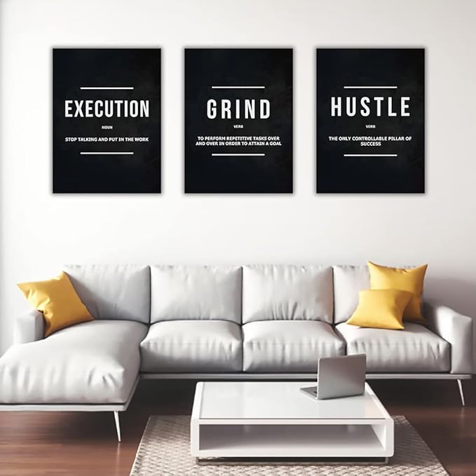 Success Canvas Painting Wall Art Quote Motivational Wall Art Execute Wall Decor 3 Pieces Black Poster Positive Inspirational Framed Artwork Prints Picture for Living Room Office 60''Wx 28''H