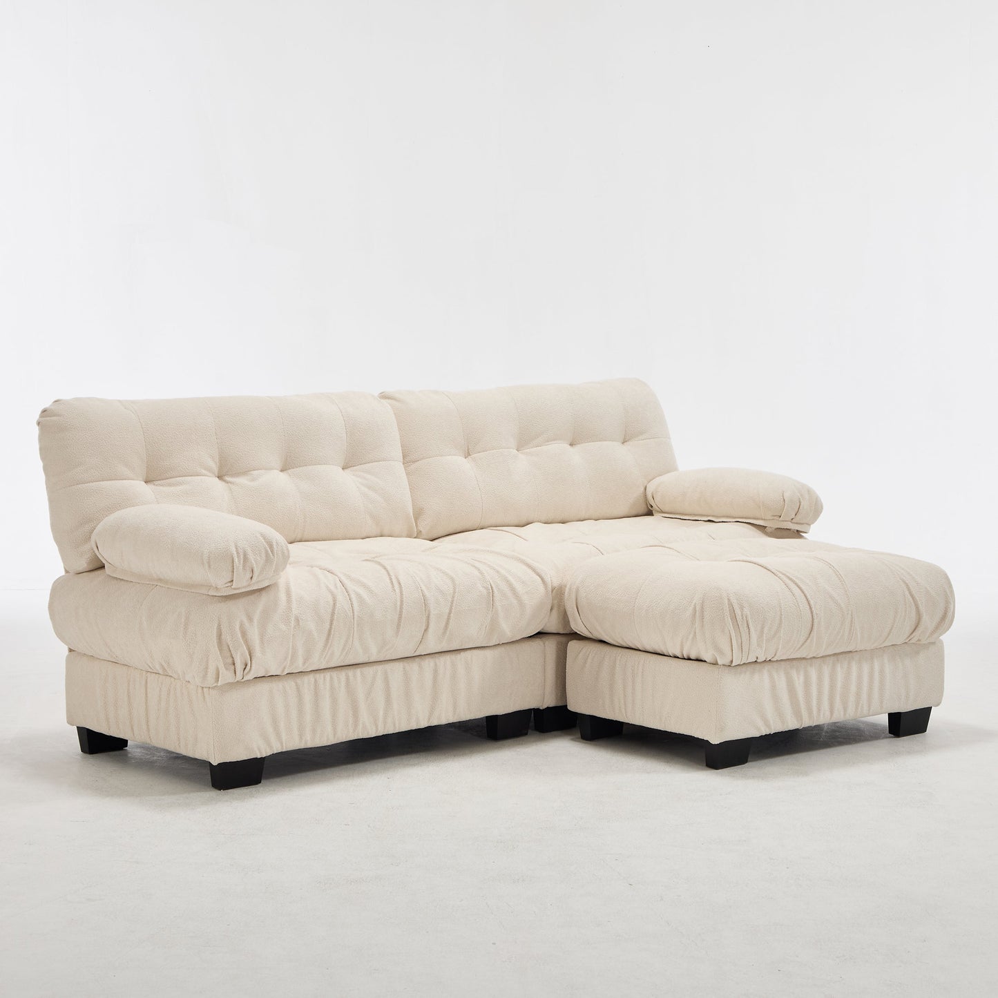 Sectional Sofa L-Shape Cloud Flannelette Beige 3 Seat 88 In 4 Pillows