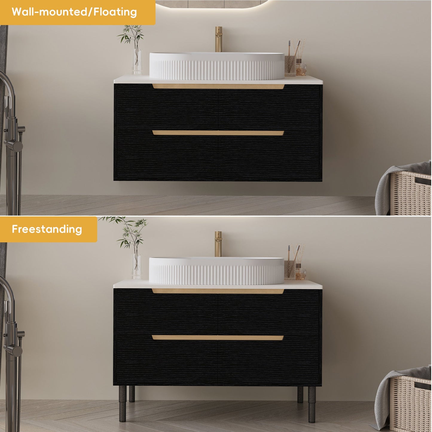 36 inch Bathroom Vanity, Freestanding or Wall Mounted with Ceramic Integrated...