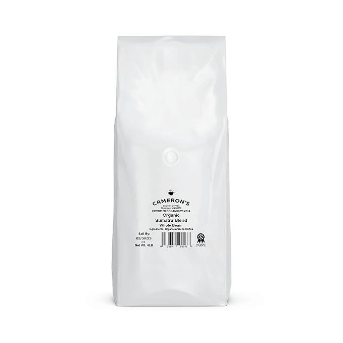 Cameron's Coffee Roasted Whole Bean Coffee, Organic Sumatra Blend, 4 Pound