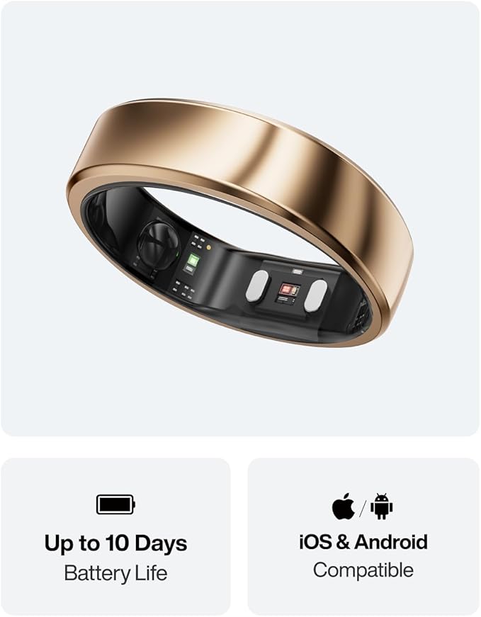 RingConn Gen 2 Air, Ultra-Thin AI Smart Ring, 10-Day Battery Life, Fitness/Sleep/Stress/HR Tracker for Women&Men, No App Fee for Standard Features, iOS & Android Compatible (Size 7, Dune Gold)