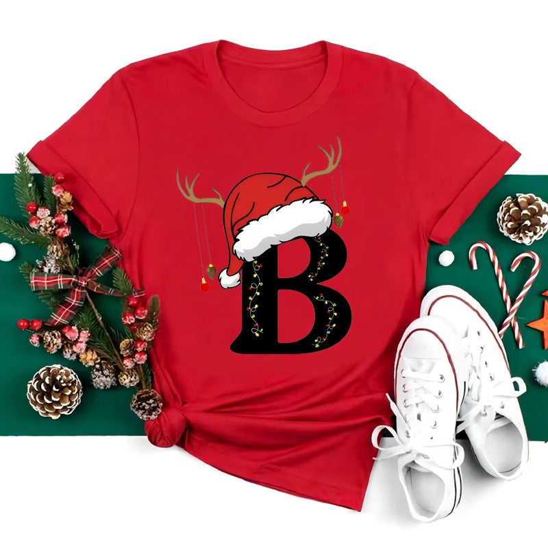 Red Loose T-Shirt Top With A Christmas Party Aesthetic