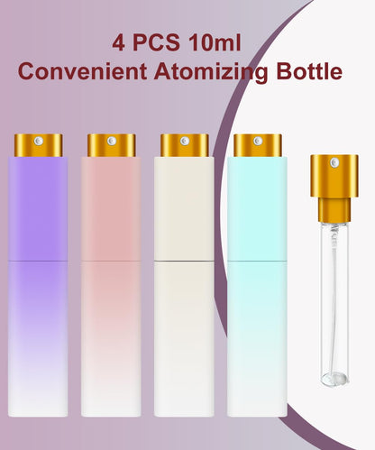 YOUXIU Travel Perfume Bottle Refillable 10ml Mini 4 Pack Purple Pink Blue White
