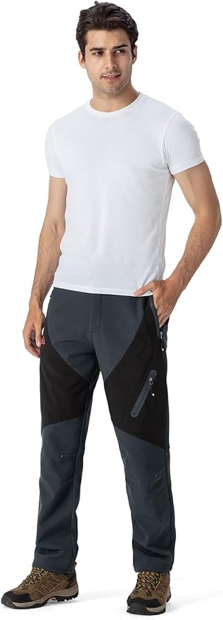YSENTO Men's Fleece Lined Ski Snow Pants Winter Waterproof Softshell Insulated Hiking Cargo Pants