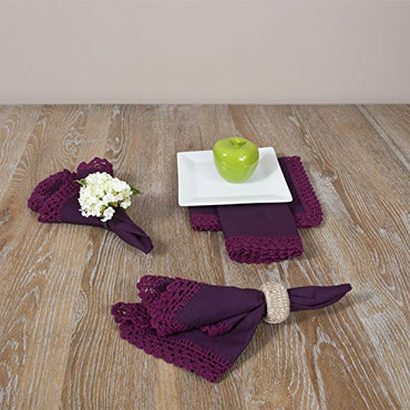 Sangita Crochet Lace Napkins, Set of 4 (Violet)