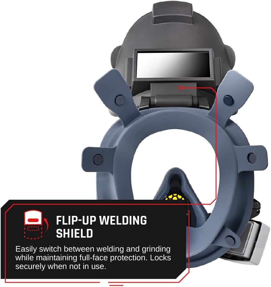 WF-100 Full-Face Welding Respirator - Gas Mask Welding Hood with Dual P3 Cartridges - 99.9% Particulate, Organic Vapor, Acidic Gas Filtration