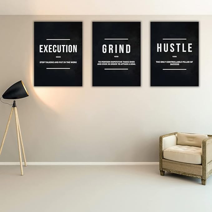 Success Canvas Painting Wall Art Quote Motivational Wall Art Execute Wall Decor 3 Pieces Black Poster Positive Inspirational Framed Artwork Prints Picture for Living Room Office 48''Wx 24''H