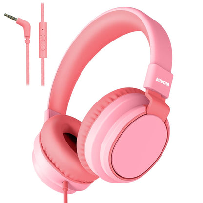 Kids Headphones Volume Limited 85/94dB - Wired Over-Ear Foldable Headset with Microphone Pink