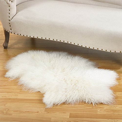 Fennco Styles Luxury Mongolian Lamb Fur Throw Rug, 20"x35"