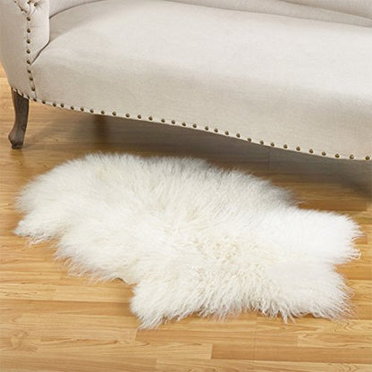 Fennco Styles Luxury Mongolian Lamb Fur Throw Rug, 20"x35"