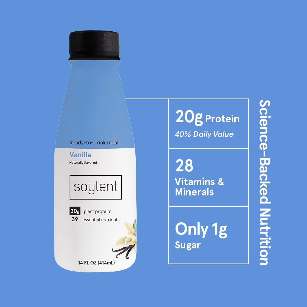 Soylent Complete Protein Shake, Vanilla, 30g Protein, Vegan, Dairy Free and 0g Sugar, Ready to Drink Protein Drinks, 11oz (12 Pack)