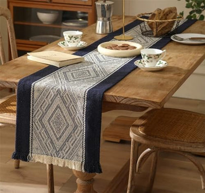 Fennco Styles Diamond Weave Fringe Cotton Blend Table Runner