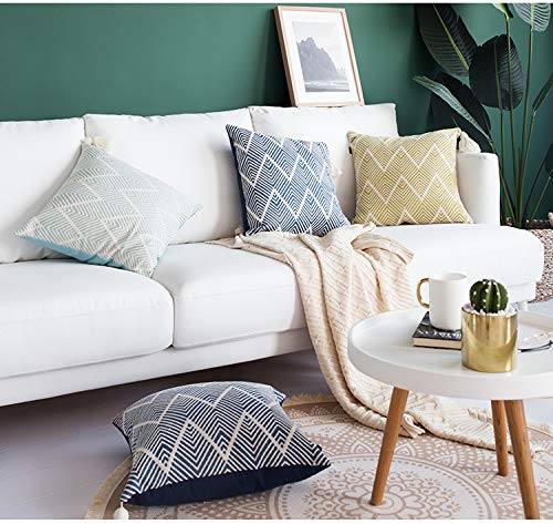 Fennco Styles Contemporary Chevron Tassel Cotton Blend Throw Pillow - Square 18 x 18 Inch Decorative Throw Pillow Case for Couch, Bedroom and Living Room Décor