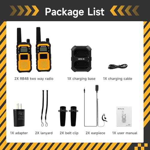 Retevis RB48 Waterproof Walkie Talkies, Heavy Duty Two Way Radio, Advanced Triple Proof, Vibration Call, USB-C, SOS,2000mAh, NOAA, 2 Way Radio(2 Pack) Yellow